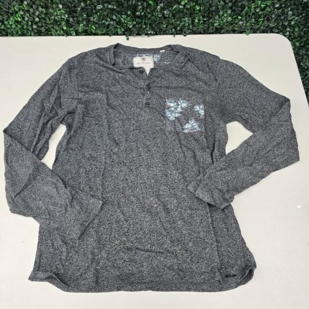 On The Byas Men's Long Sleeve Shirt - Gray, Medium, Floral Pocket!